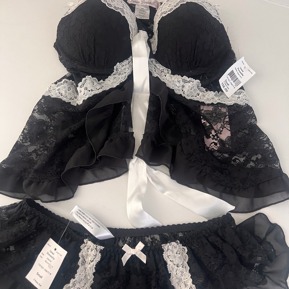 Linea Donatella Black and White Lace Babydoll Set